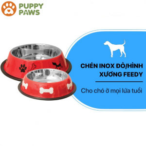 Chén Inox đỏ hình xương – FEEDY