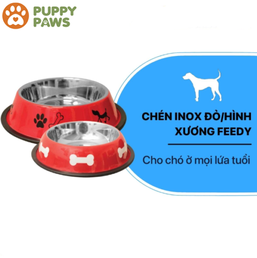 Chén Inox đỏ hình xương – FEEDY